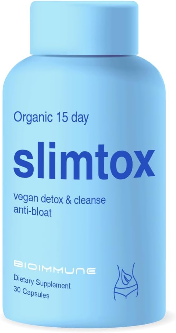 BioImmune SlimtoxTM Organic 15 Day Colon Cleanse & Detox for Flat Stomach Less Bloat & LBS w/Probiotics - Constipation Relief - Flushes Toxins, Boosts Energy