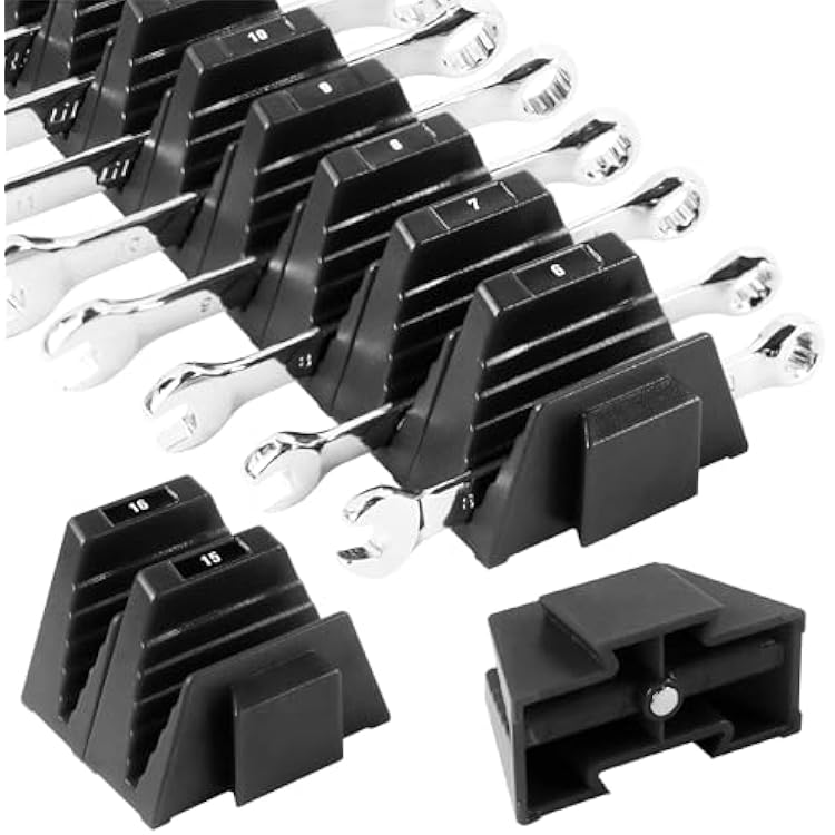 48PC Modular Wrench Organizer Magnetic, Wrench Organizer for Tool Box Drawer - Wrench Holders with Metric & SAE Labels, Gift for Mechanics 48, Black