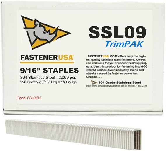 9/16" Leg x 1/4" Crown 18GA 304SS L09 Staples 2,000ct