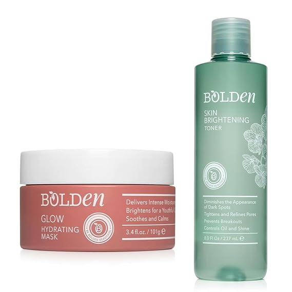 Bolden Skincare Glow Bundle Brightening Toner with Glycolic Acid & Hydrating Face Mask with Hyaluronic Acid for Smooth, Radiant Skin