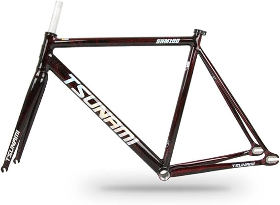 700C Fixed Gear Bike Frame Set 49 52 55 58cm Aluminum Alloy Bike Frame Racing Track Bike C Brake Frame 100/120mm Quick Release Black Red, 55cm