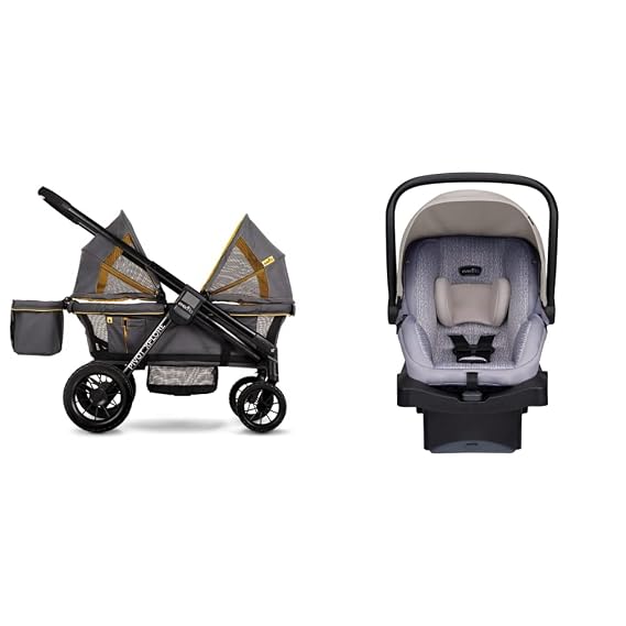Evenflo Pivot Xplore All-Terrain Stroller Wagon and Evenflo LiteMax Infant Car Seat Bundle