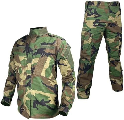 Tactical Military Camo BDU Uniform Set for Men Combat Shirt & Pants Ripstop Apparel for Outdoor Hunting Airsoft Paintball