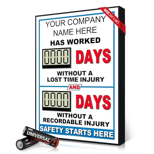 Battery Operated Custom Safety Digital Scoreboard 20 28 | Indoor Digital Scoreboard with Auto Day Counter | No Power Cord Needed | Track Days Without Accident Sign for Workplace Safety