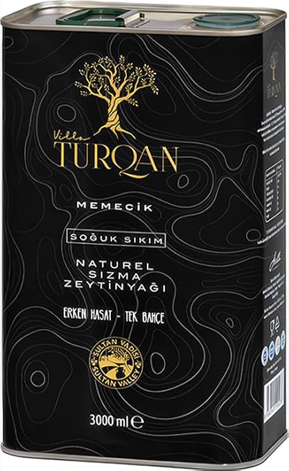 Villa TURQAN YENİ SEZON 3 Lt Erken Hasat Soğuk Sıkım Memecik Natürel Sızma Zeytinyağı | Tek Bahçe (2025/2026)