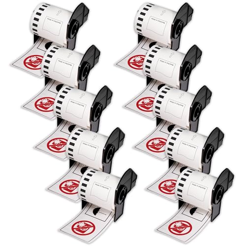BETCKEY - BlackRed on White Continuous Labels Replace for Brother DK-2251 2-37 x 50, Use with Brother QL-800, QL-810W, QL-820NWB Printers [10 Rolls]