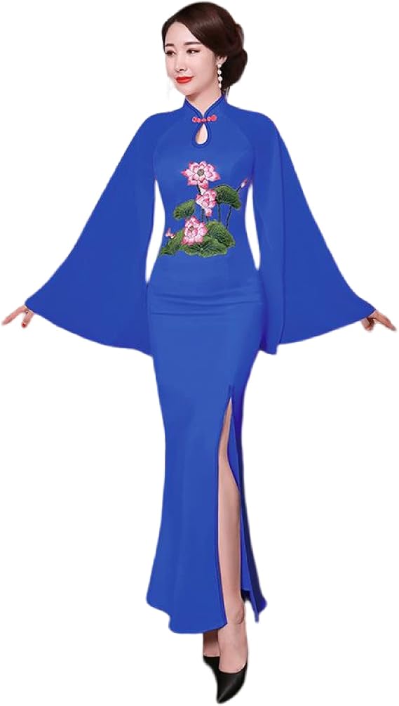 YAROVA Women's Chinese Cheongsam Dress - Satin High Split Cheongsam Women Sexy Qipao Long Bride Wedding Party Dress P