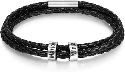 JewelOra Fathers Day Gifts Dad Bracelet Personalized Bead Bracelet for Men Custom Name Bracelet for Father Leather Bracelet Fathers Day Jewelry Gifts for Men Husband Grandpa