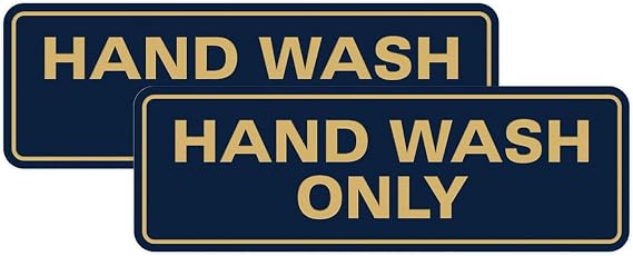 All Quality Standard Hand Wash Only Wall or Door Sign | Kitchen Sink With Easy Installation | Blue/Gold - Small (2 Pack)