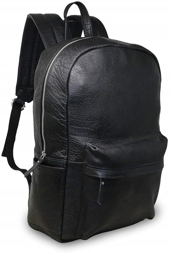 jaald 18" Black Genuine Leather Laptop Backpack Water Resistant Casual Office Work College Bookbag Comfortable Lightweight Travel Rucksack Men