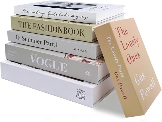 Decorative Books Set of 6, Fashion Hardcover Display Book, Empty Hollow Fake Books for Home Decor, Foldable Hardcover Faux Book Set for Coffee Table, Bookshelf, Bedroom, Living Room & Office