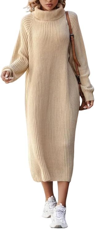 Turtle Neck Sweater Dress for Women 2024 Trendy Long Sleeve Maxi Sweater Dress Ribbed Knit Pullover Dresses