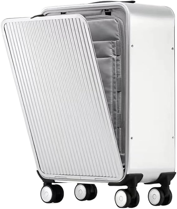 All Aluminum Magnesium Alloy Hardside Carry on Luggage Airline Approved, Zipperless Metal Hardshell Suitcases with Spinner Wheels, Checked Metal Rolling Luggage for Travel, Business (Silver, 24 inch)