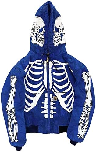 NUFR Skeleton Zip Up Hoodie Skeleton Jacket Black Oversized Streetwear Pullover Sweatshirt for Men