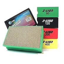Z-Lion Diamond Hand Polishing Pads Electroplated Sanding Blocks Kit 4 Pcs Set Professional for Glass Stone Marble Tile Concrete 60#,120#,200#,400#