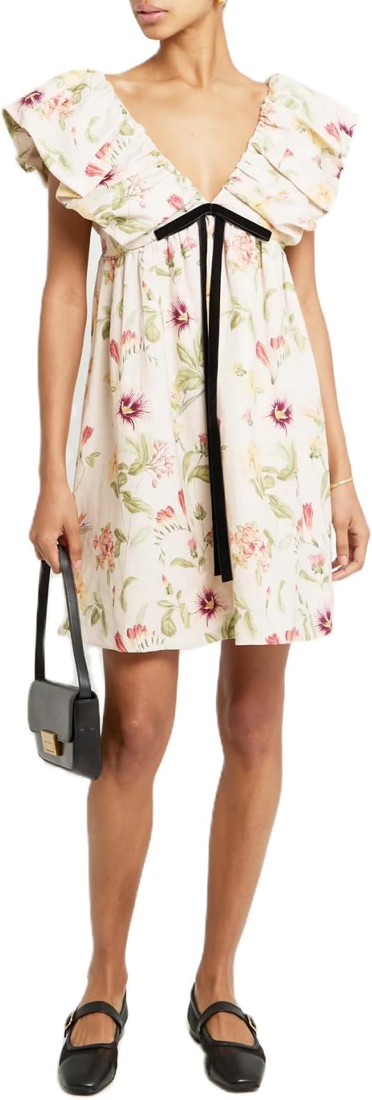 Women Boho Floral Mini Dress Bow Knot Short Puff Sleeve A-line Short Dress Party Beach Vacation Sundress