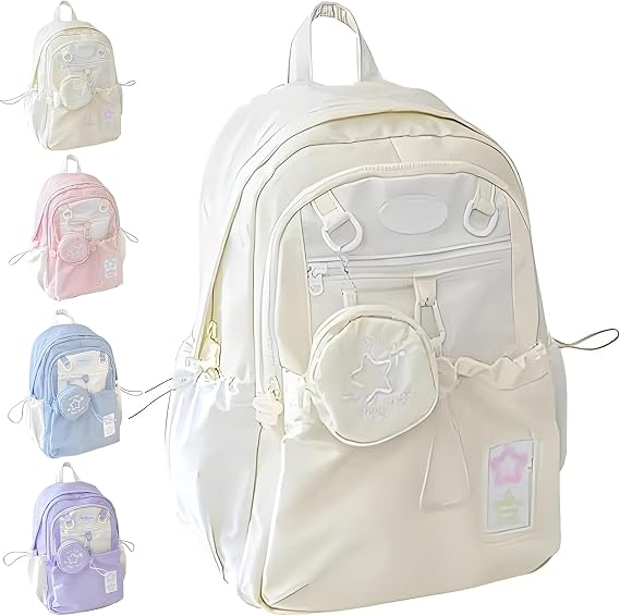 Rosy Posy Backpack,Cream Star Drawstring Backpacks,Large Capacity Cute Kawaii Double Shoulder Bag,Waterproof Schoolbag