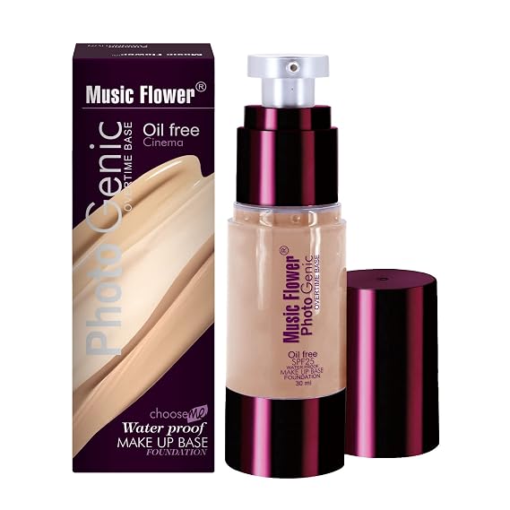 Music Flower Photo Genic Liquid Foundation Makeup, Matte Flawless Finish, 1 Fl Oz (30ml), Milk Tea