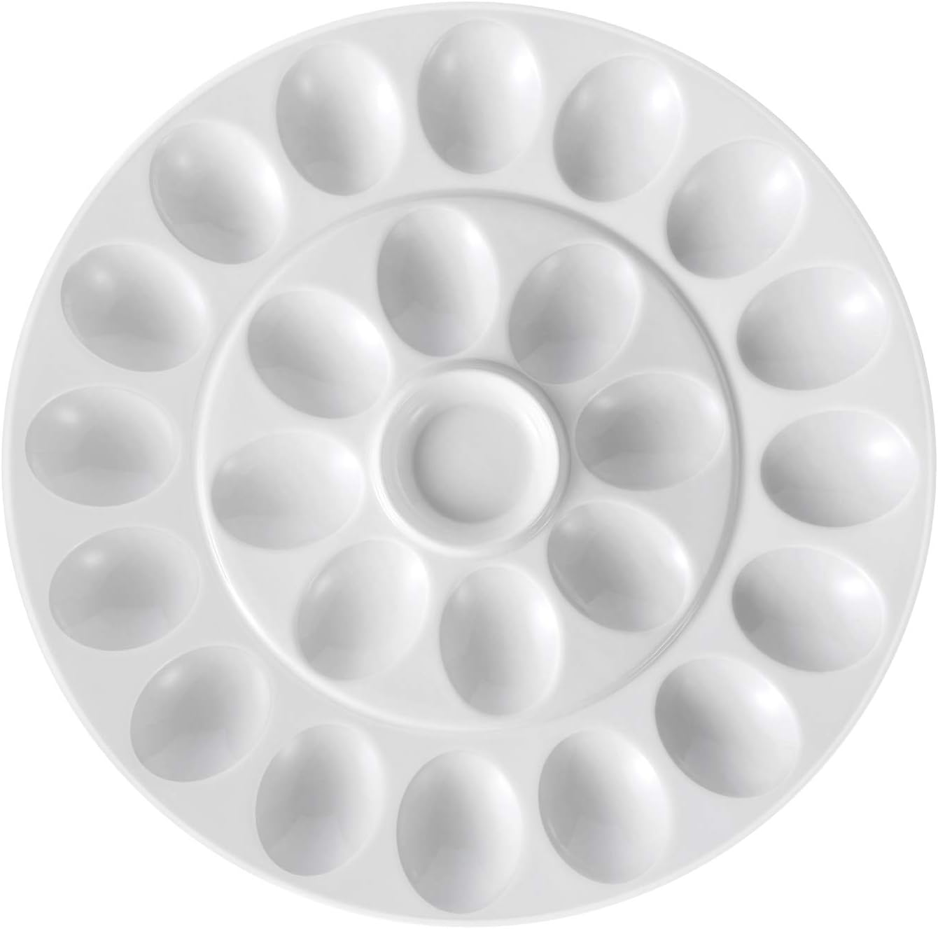 Flexzion Deviled Egg Tray - Ceramic White Porcelain 25 Cup Serving Platter for Hard Boiled Eggs, Easter Holder & Desserts - Unique Decorative Kitchen Dish Plate Palette