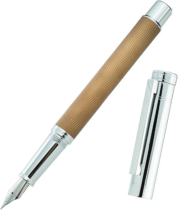 Hongdian 1843 Brown Fountain Pen Extra Fine Nib Solid Metal, Brown Ripple Pattern with Refillable Converter and Metal Pen Case