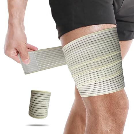 Thigh Compression Garment Bandage Brace Wrap Suitable for Men and Women, Knee Lower Leg Calf Support Band, Thigh Pain Relief, Breathable and Adjustable, Beige