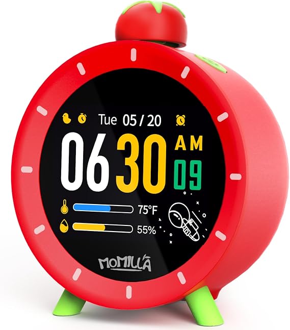 MOMILLA Kids Alarm Clock, Color Display 4 Alarms, Visual Timer for Bedrooms
