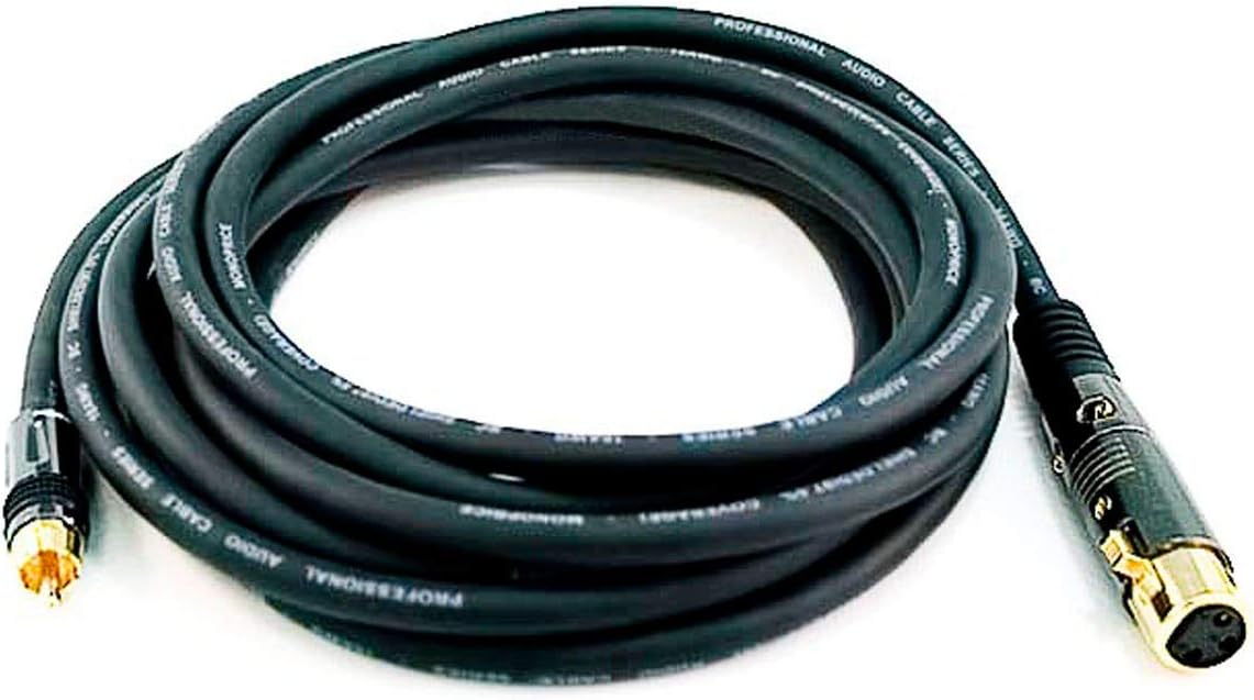 Monoprice XLR Female to RCA Male Cable - 15 Feet - Black, 16AWG Shielded Twisted Pair Oxygen-Free Copper Braid Conductors, E21 Gold Plated Connectors - Premier Series, 15ft