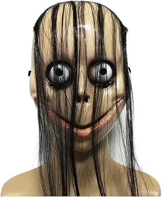 Fstrend Momo Mask Clown Costume White Scary Mask Halloween Cosplay Adults Sinister Face Mask Beige