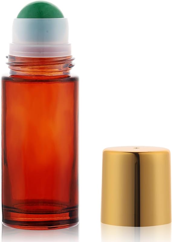 1.7oz Large Amber Glass Roll on Bottles for Essential Oils Perfume Refillable Roller Ball Applicator Empty Deodorant Containers with Green Crystal Rollerball