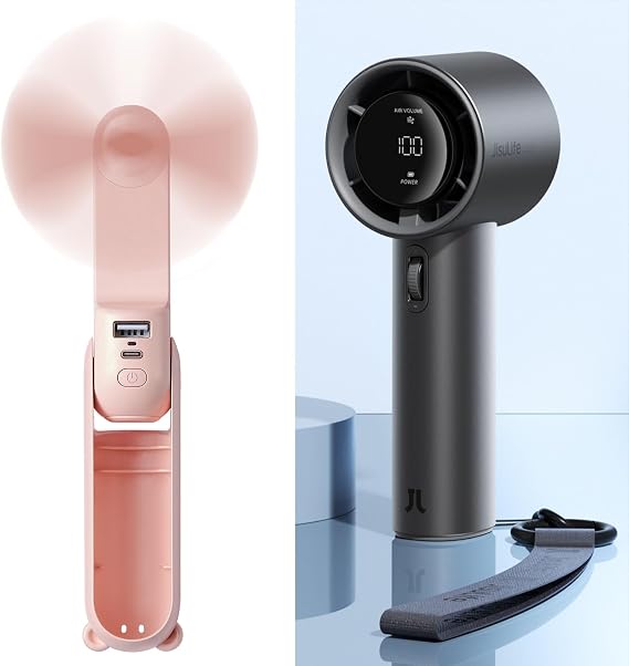 JISULIFE Handheld Mini Fan, 3 IN 1 Hand Fan, USB Rechargeable Small Pocket Fan+Portable Handheld Fan Pro 1S,5000mAh Speed(1-100) Adjustable Turbo Mini Fan