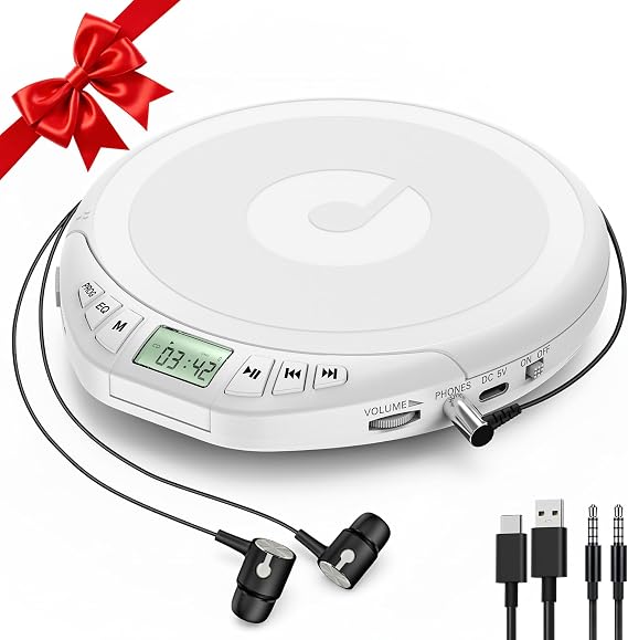Portable CD Player for Car: Kegaudio with Earphones Anti-Skip LCD Display Personal Disman Disc Player for Car & Sports Supports MP3 WMA PROG & Memory Function