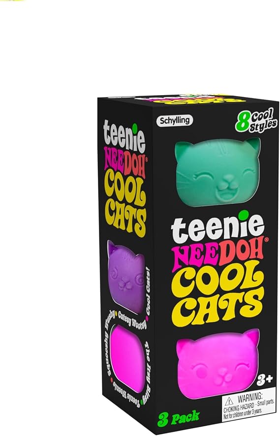 Schylling NeeDoh Teenie Cool Cat - Sensory Squeeze Toy - Contains 3 Mini Groovy Globs - 1.5" Wide - Color May Vary (Pack of 1)