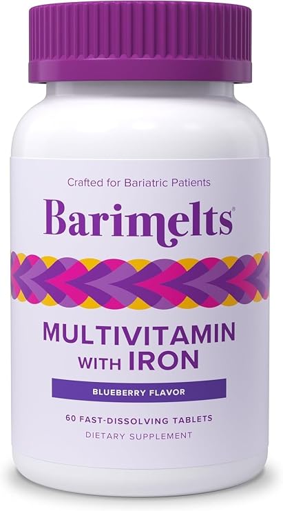 BariMelts Bariatric Multivitamin with Iron, 60 Tablets, Blueberry | Fast-Dissolving, Sugar-Free Bariatric Vitamins for Women with Iron, Support Daily Nutrition After Bariatric Surgery