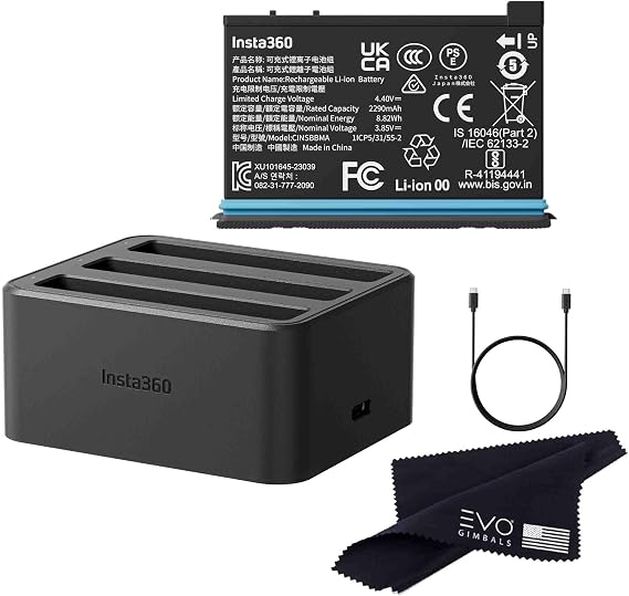 Insta360 X4 Battery(2290mAh)& Fast Charge Hub Bundle/Only Compatiable for X4 Camera (1 Battery+ 1 Charger)