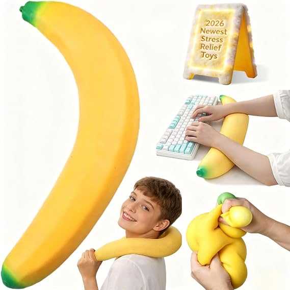 18In Giant Banana Squishy, Jumbo Big Squishy Banana Realistic Bananas Moldable Soft Squishys Slow Rising Stress Ball for Anxiety Stress Party Favor for Adults (18in Banana)