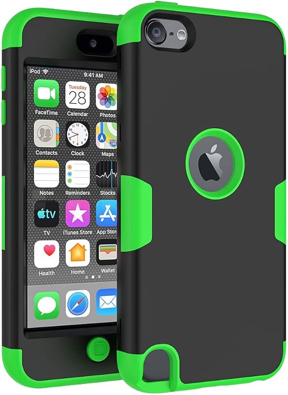 Callyue iPod Touch Case - Compatible with 5th, 6th & 7th Generation, PC + Silicone 2-in-1 Cover - Black + Grass Green