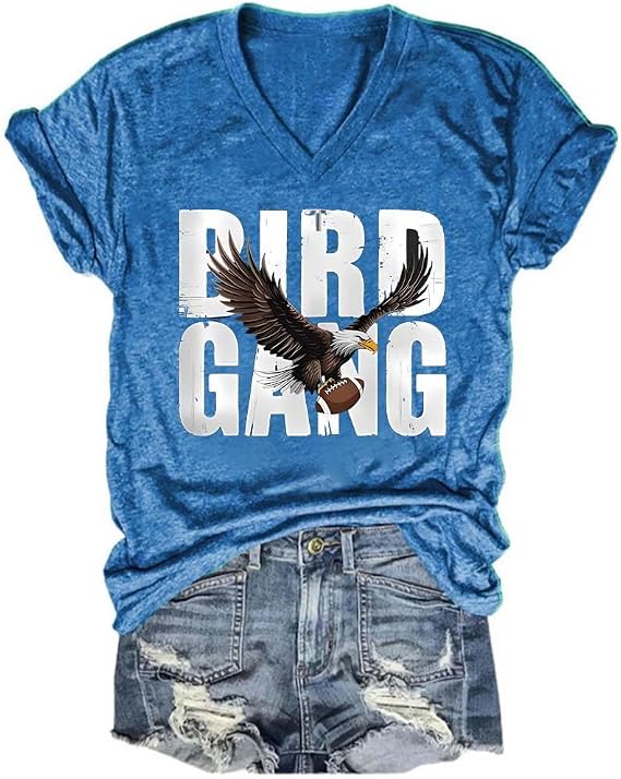 Bird Gang Eagles Shirt Women Bird Gang T Shirt V Neck Football Lover Shirt Football Season Shirt