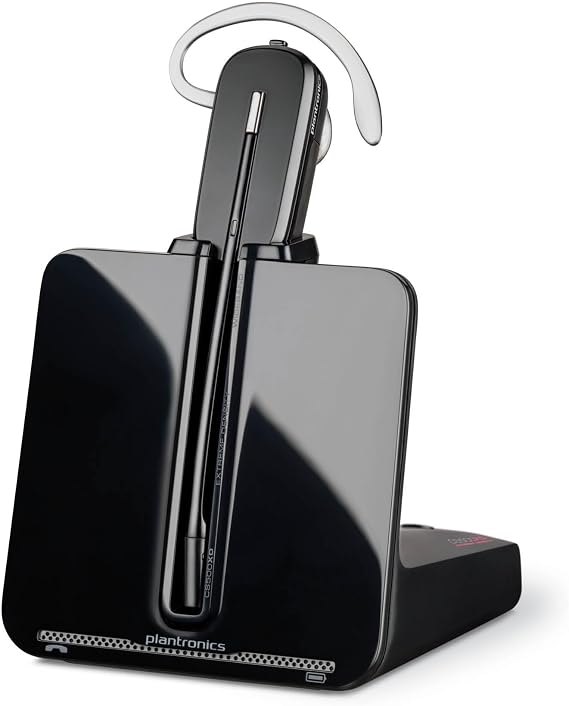 Poly CS540 Wireless DECT Headset (Plantronics) Single Ear (Mono) Convertible (3 wearing styles) Connects to Desk Phone Noise Canceling Microphone
