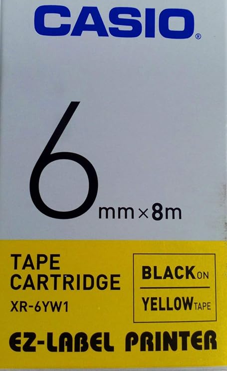 CASIO 6mm Black on Yellow Label Printer Tape XR-6YW1