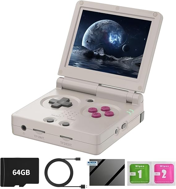 HANHIBR RG35XXSP Handheld Clamshell Games Console with 64G TF Card, 5000+ Classic Games, Linux System, Gray