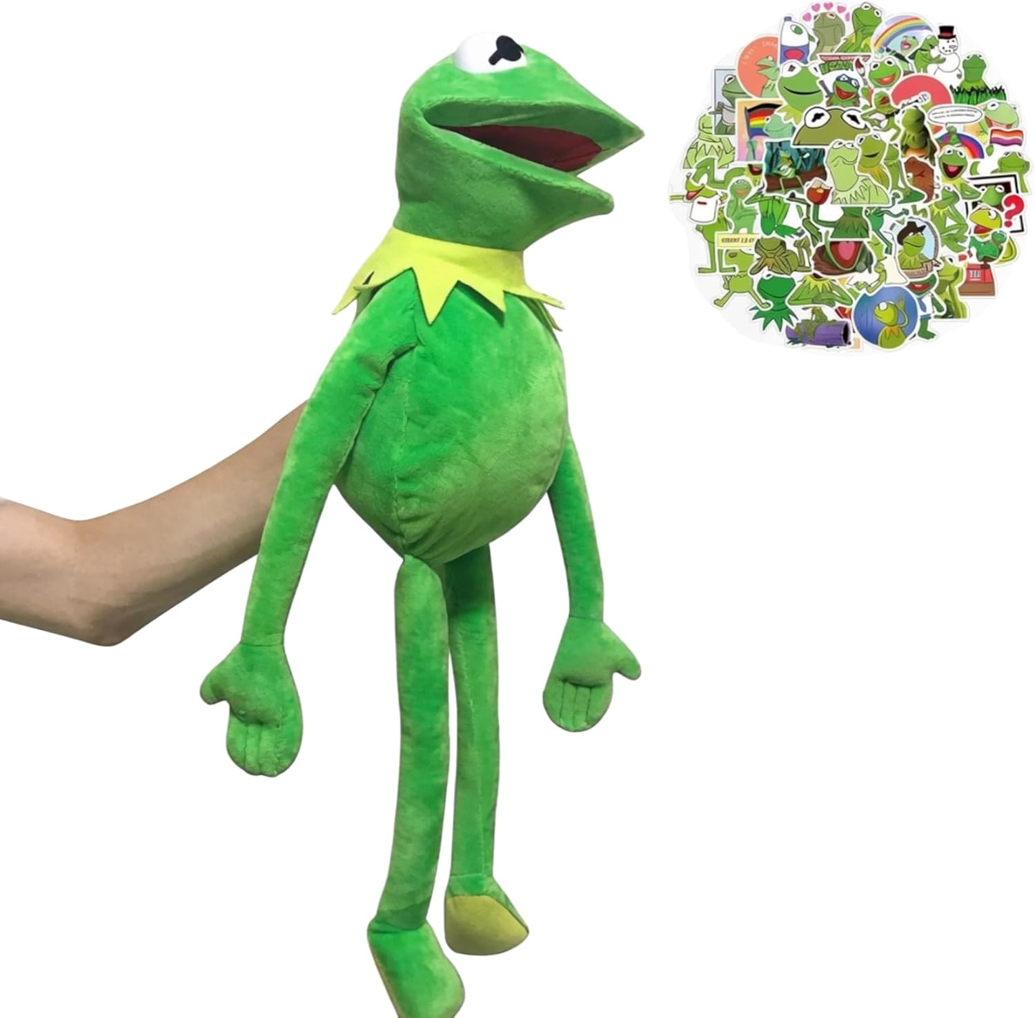 Kermit The Frog Puppet with 50Pcs Stickers Frog Hand Puppets for Kids Adult Anime Plush Doll Toy Children Gifts
