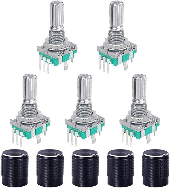 5 Set 360 Degree Rotary Encoder Module EC11 Digital Potentiometer Rotary Encoder Rotary Encoder 5 Pin with Switch and Knob for Automotive Electronics Multimedia Audio