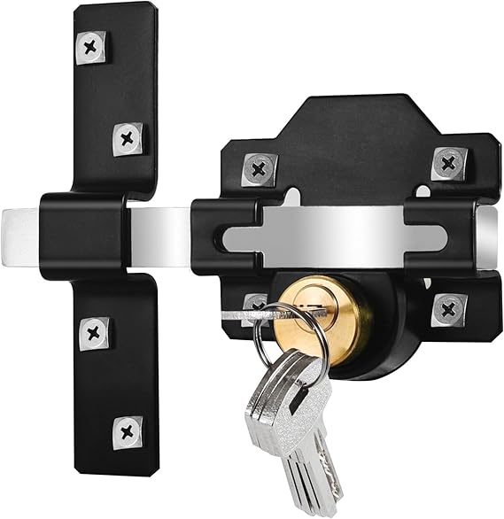 Long Throw Gate Lock, 50mm, Mortise Lock for Wooden Door & Gate, Double Sides Locking, 5 Keys