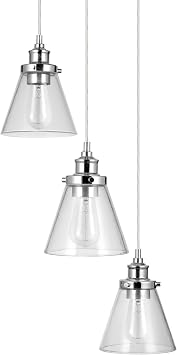 Globe Electric 61037 Jackson 3-Light Pendant, Chrome, Clear Glass Shade, Bulbs Included, 220 Lumen