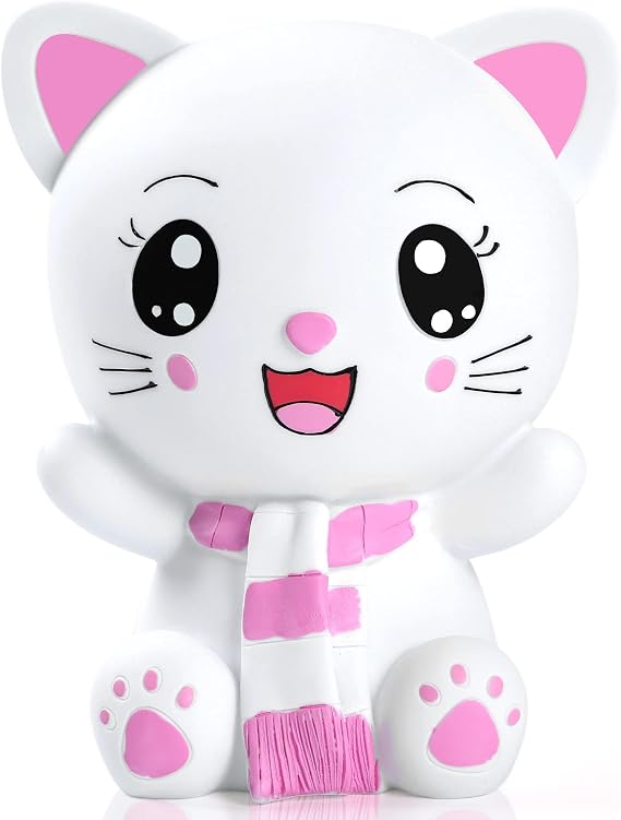 H&W Kitten Money Bank (Pink), Shatterproof Cat Piggy Bank, First Coin Bank | Best Christmas Birthday Baby Shower Gifts for Kids Boys Girls Home Decoration (WK19-D3)