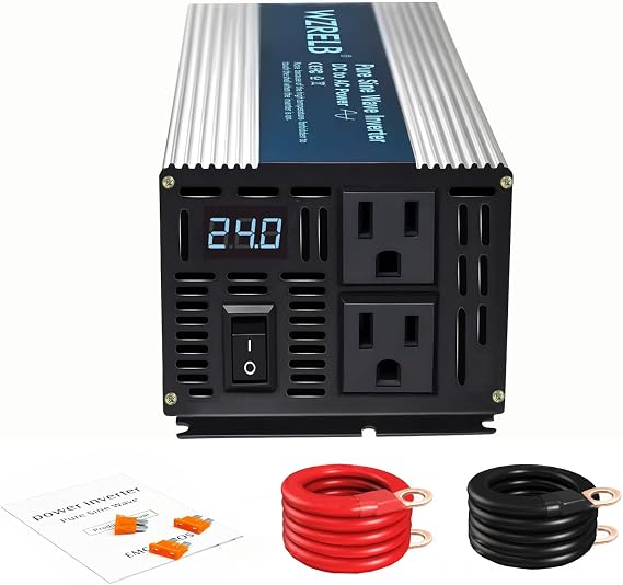 WZRELB 500W Pure Sine Wave Inverter 48V DC to 110V 120V AC Power Converter with LED Display, Off-Grid Portable Power Inverter with 2 AC Outlets for Home, RV, Truck, Camping
