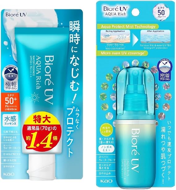Bioré UV Aqua Rich Watery Essence, 3.5 oz 100 g & Aqua Protect Mist, 2.1 fl oz 60 ml Sunscreen