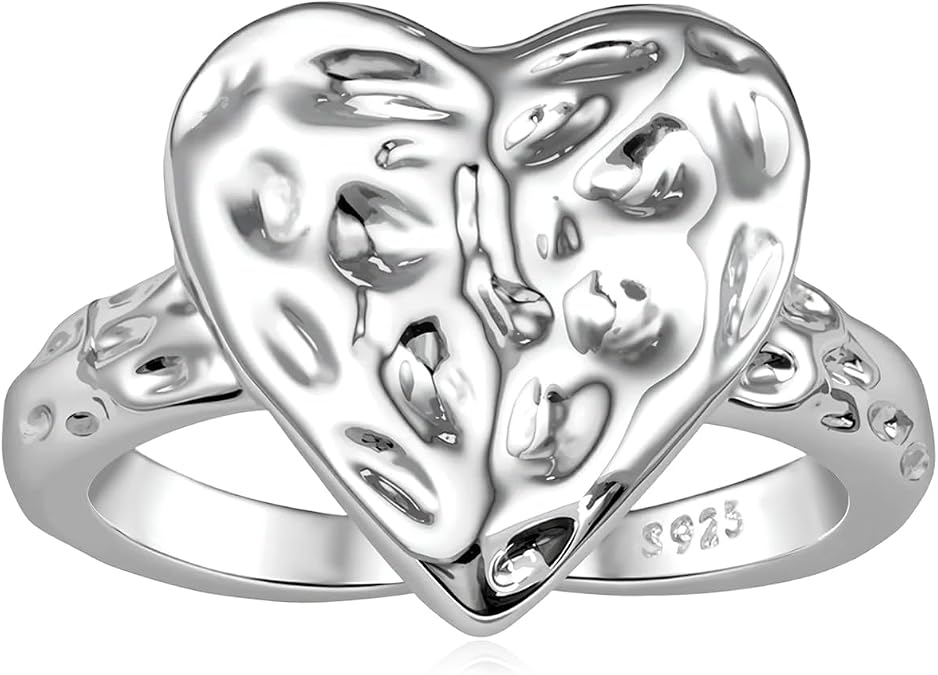 Silver Chunky Hammered Heart Open Ring Statement Thumb Ring for Women