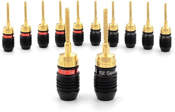 Deadbolt Flex Pin Banana Plugs for Spring Loaded Speaker Terminals, 6 Pairs Gold Plated Plugs | Gold Plated flexible speaker connectors, Quick connect, Tool Free, Corrosion Resistant