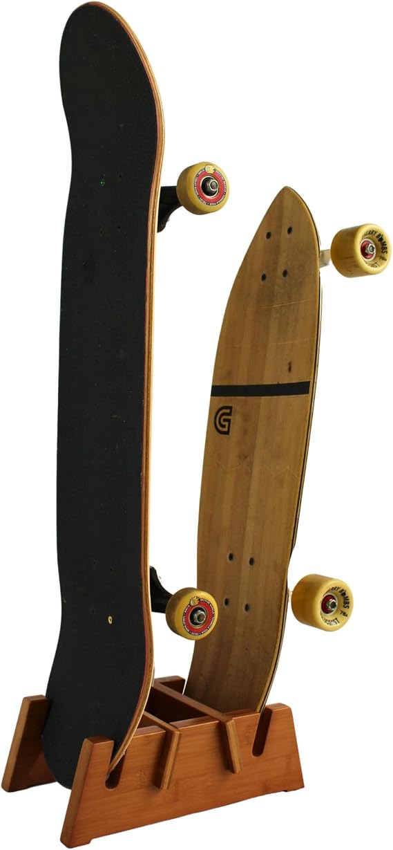 Skateboard Floor Stand for Two Boards | Premium Bamboo Skateboard Floor Display Stand by COR Surf